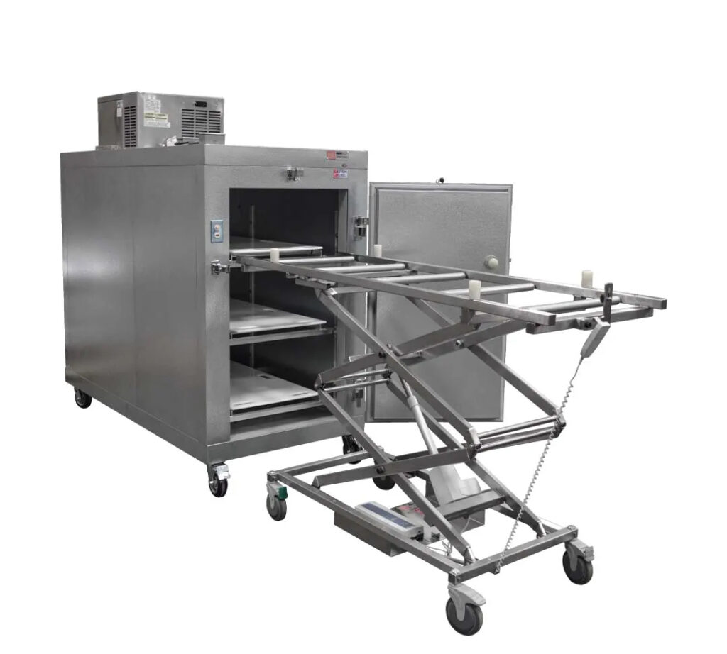 three-body-refrigerator-with-portable-cadaver-scissor-lift