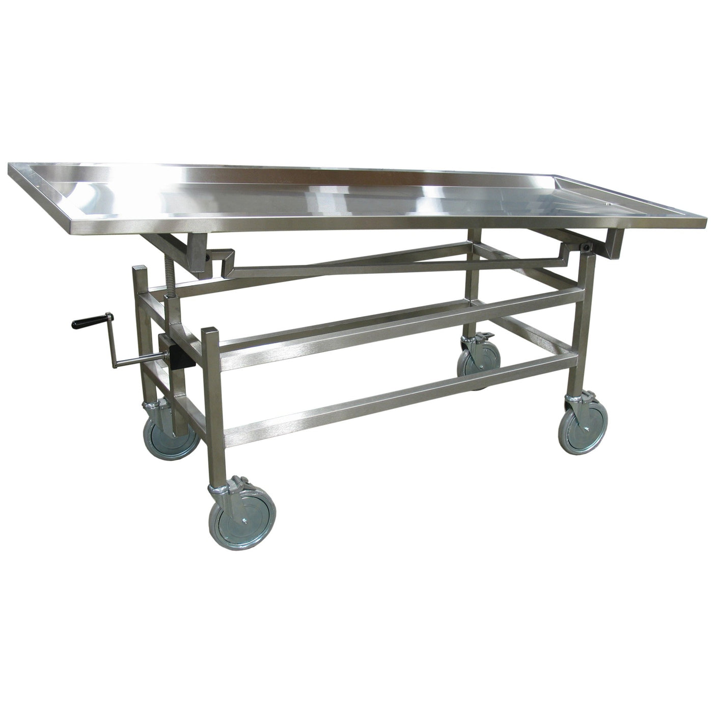 Hand Crank Autopsy Carriers-Body Transporter-Mortech Manufacturing Company Inc. Quality Stainless Steel Autopsy, Morgue, Funeral Home, Necropsy, Veterinary / Anatomy, Dissection Equipment and Accessories