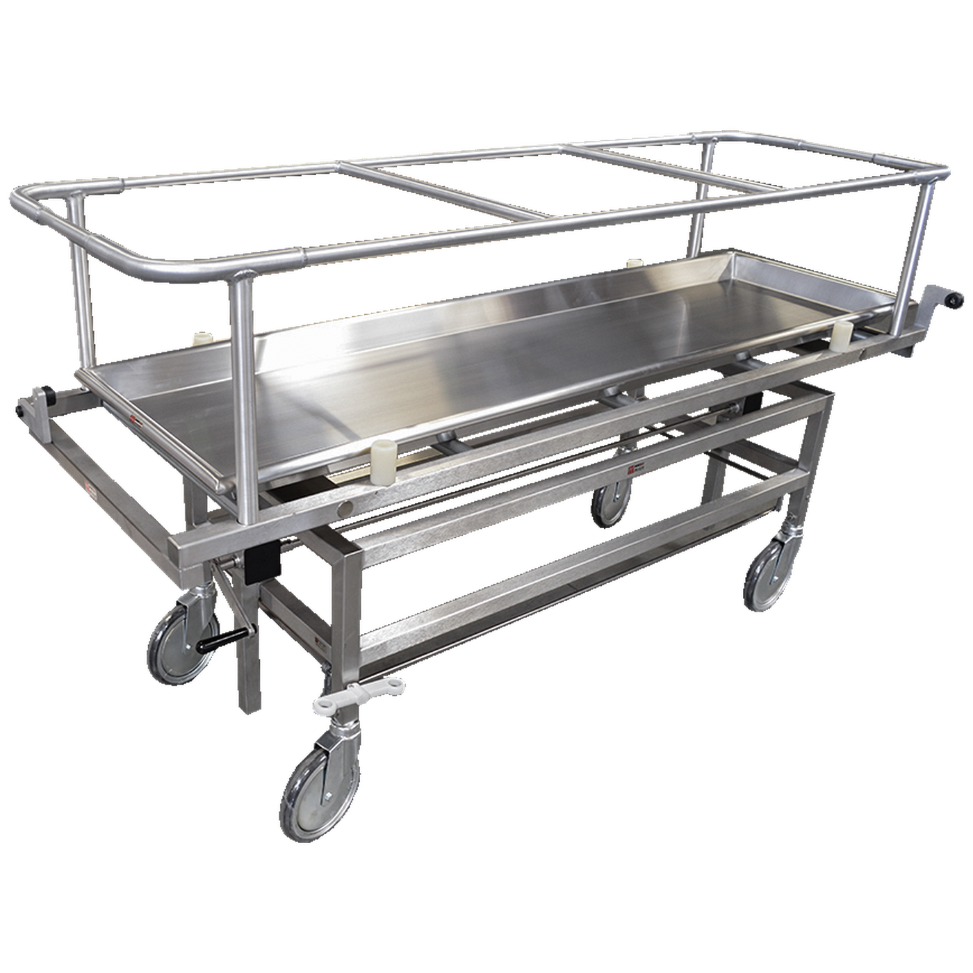 Covered Cadaver Carrier with Hand Crank and Total Wheel Lock-Body Transporter-Mortech Manufacturing Company Inc. Quality Stainless Steel Autopsy, Morgue, Funeral Home, Necropsy, Veterinary / Anatomy, Dissection Equipment and Accessories