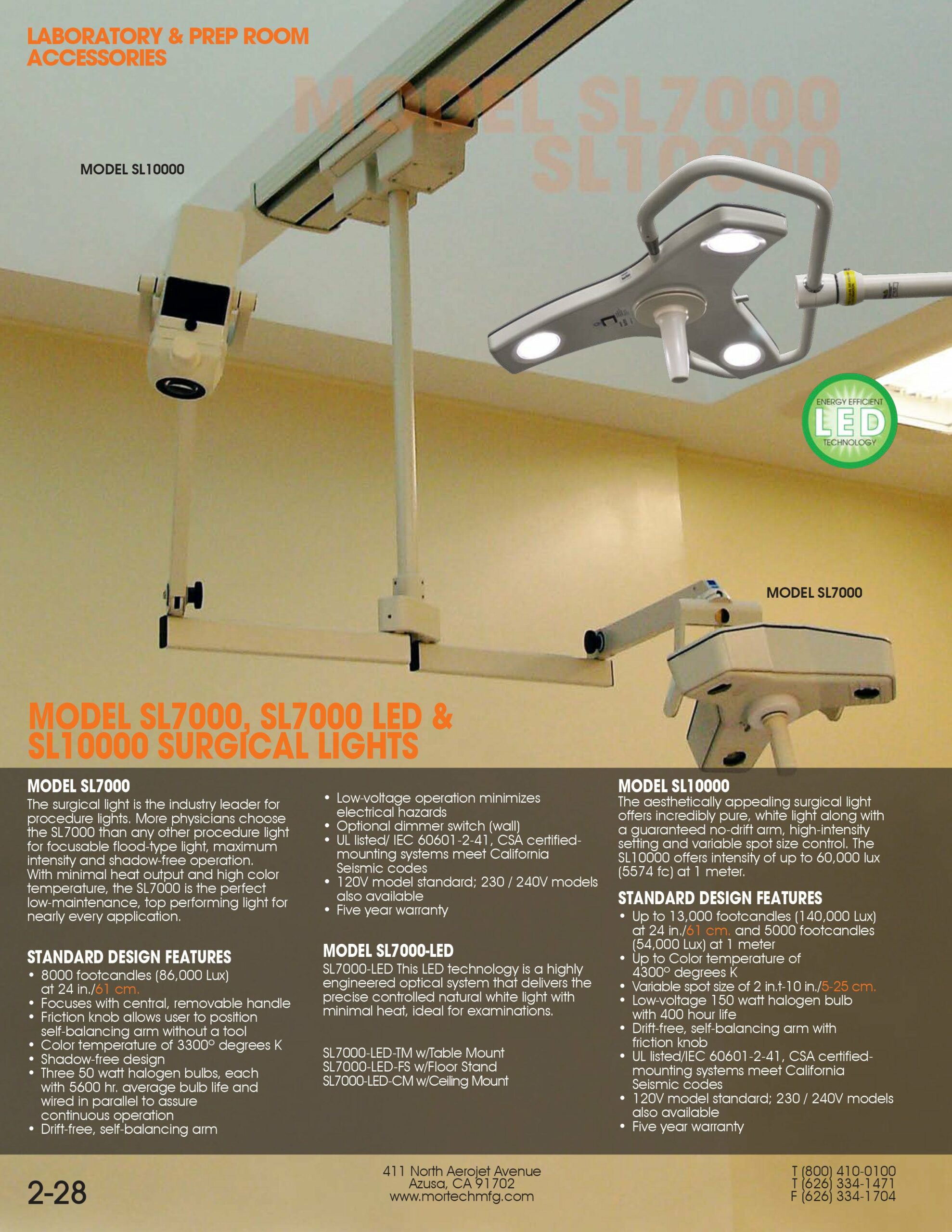 Surgical Light - SL7000-Laboratory Accessory-Mortech Manufacturing Company Inc. Quality Stainless Steel Autopsy, Morgue, Funeral Home, Necropsy, Veterinary / Anatomy, Dissection Equipment and Accessories