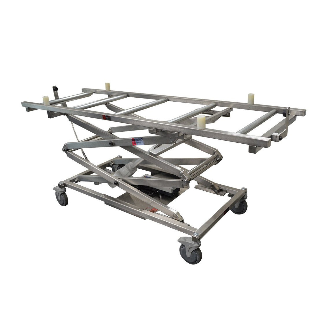 Cadaver Scissor Lift with Rollers-Cadaver Handling & Storage Systems-Mortech Manufacturing Company Inc. Quality Stainless Steel Autopsy, Morgue, Funeral Home, Necropsy, Veterinary / Anatomy, Dissection Equipment and Accessories