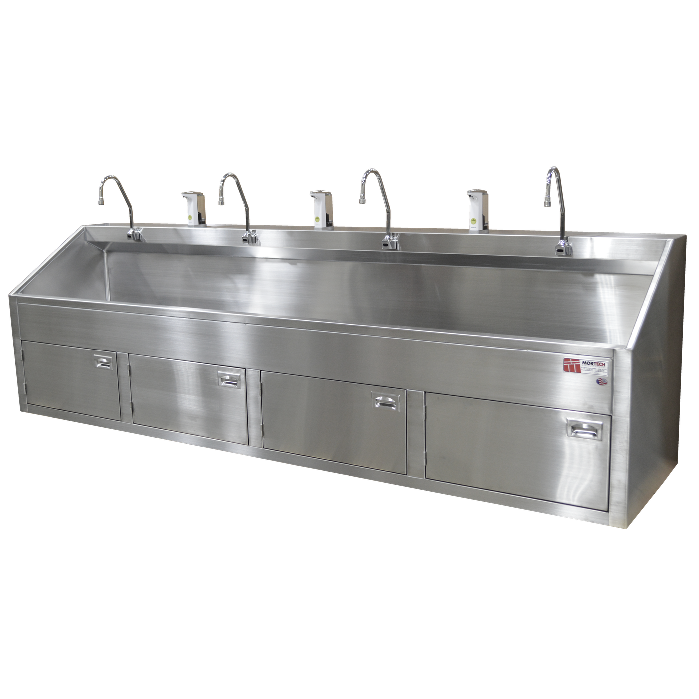 Quadruple Scrub Station-Sink Station-Mortech Manufacturing Company Inc. Quality Stainless Steel Autopsy, Morgue, Funeral Home, Necropsy, Veterinary / Anatomy, Dissection Equipment and Accessories