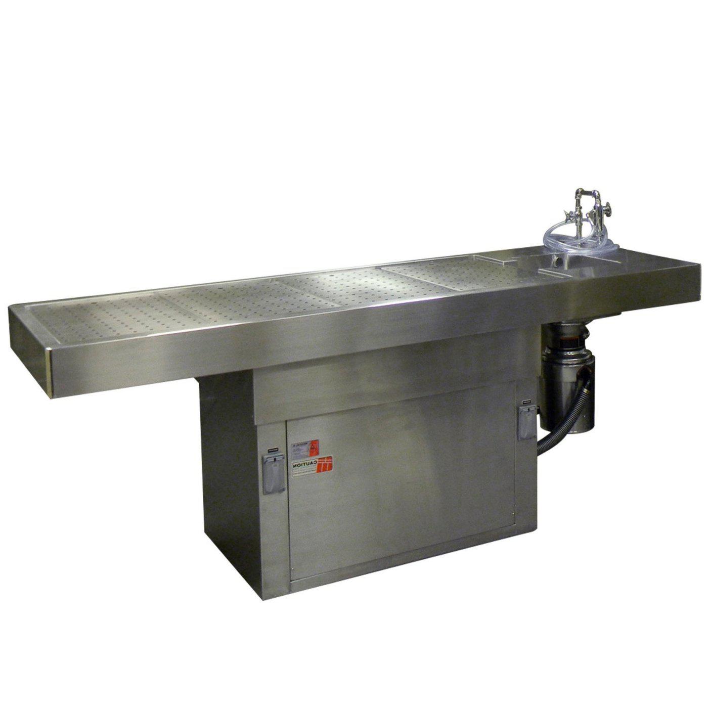 Adjustable Pedestal Autopsy Table-Pedestal Autopsy Tables-Mortech Manufacturing Company Inc. Quality Stainless Steel Autopsy, Morgue, Funeral Home, Necropsy, Veterinary / Anatomy, Dissection Equipment and Accessories