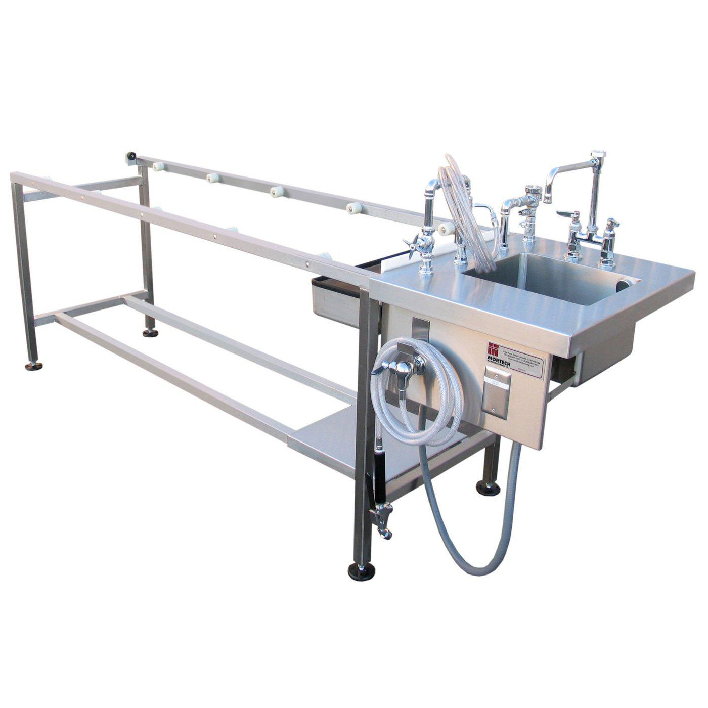 Autopsy Table with Rollers-Pedestal Autopsy Tables-Mortech Manufacturing Company Inc. Quality Stainless Steel Autopsy, Morgue, Funeral Home, Necropsy, Veterinary / Anatomy, Dissection Equipment and Accessories