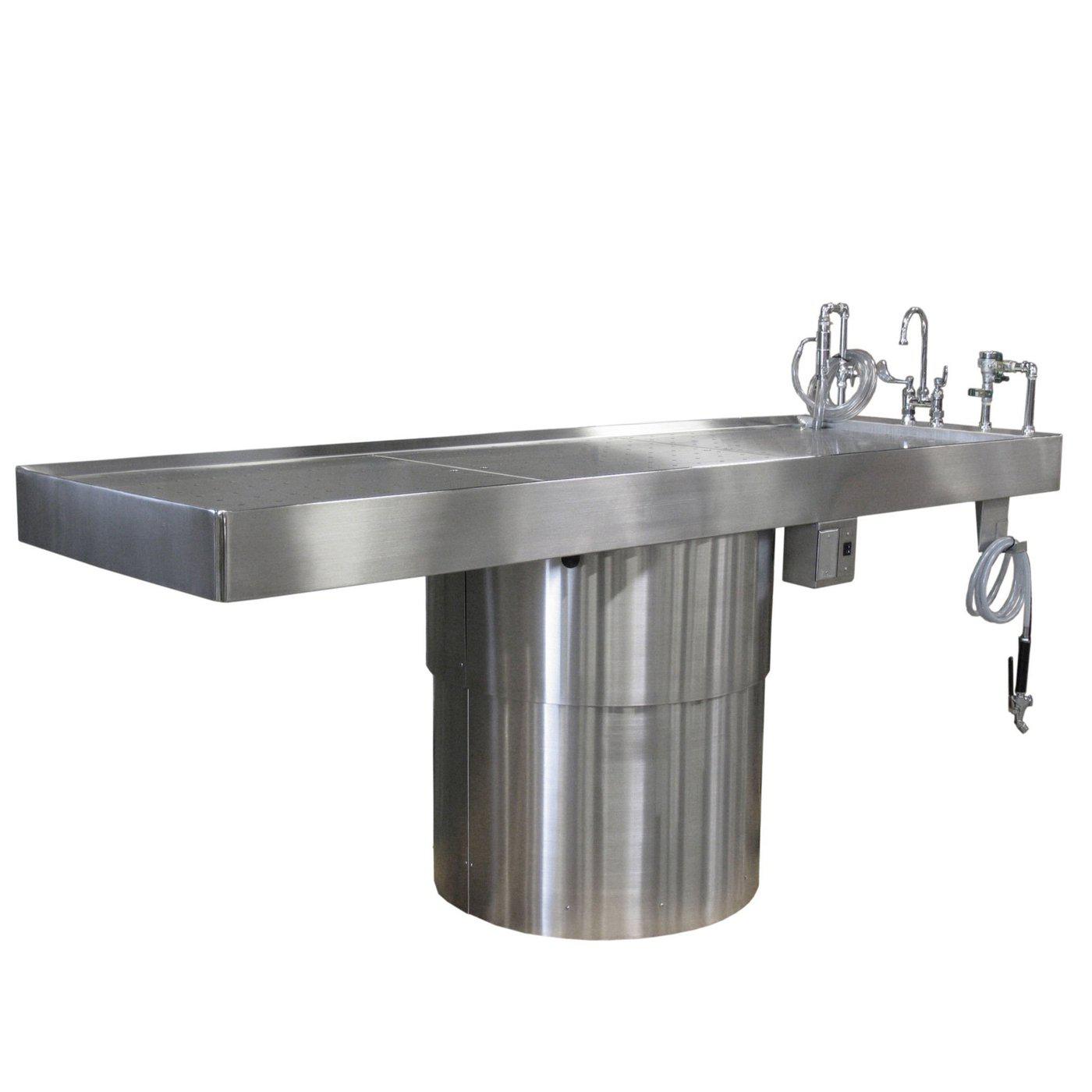 Elevating & Rotating Pedestal Autopsy Table-Pedestal Autopsy Tables-Mortech Manufacturing Company Inc. Quality Stainless Steel Autopsy, Morgue, Funeral Home, Necropsy, Veterinary / Anatomy, Dissection Equipment and Accessories