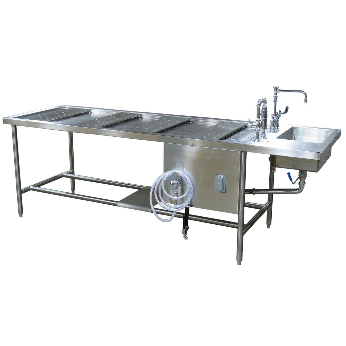 Standard Autopsy Table-Pedestal Autopsy Tables-Mortech Manufacturing Company Inc. Quality Stainless Steel Autopsy, Morgue, Funeral Home, Necropsy, Veterinary / Anatomy, Dissection Equipment and Accessories