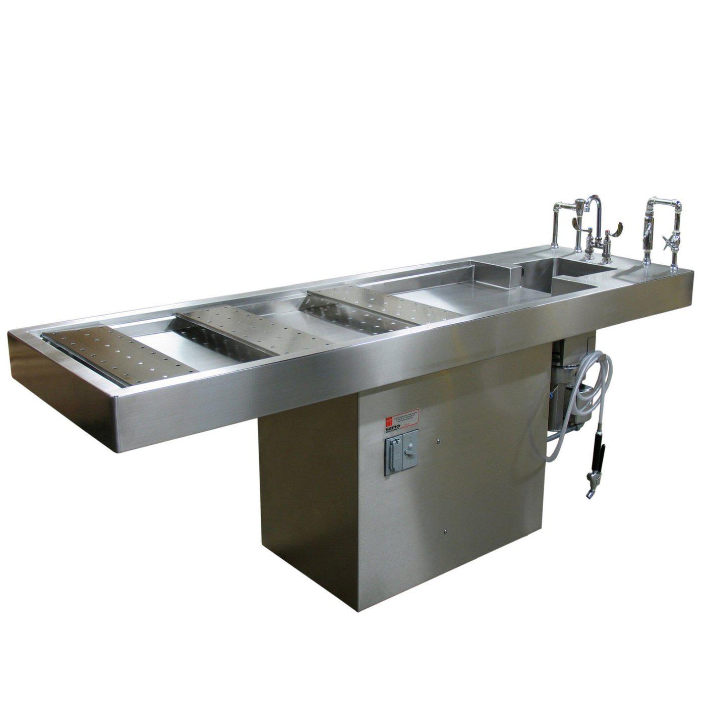 Stationary Pedestal Autopsy Table-Pedestal Autopsy Tables-Mortech Manufacturing Company Inc. Quality Stainless Steel Autopsy, Morgue, Funeral Home, Necropsy, Veterinary / Anatomy, Dissection Equipment and Accessories