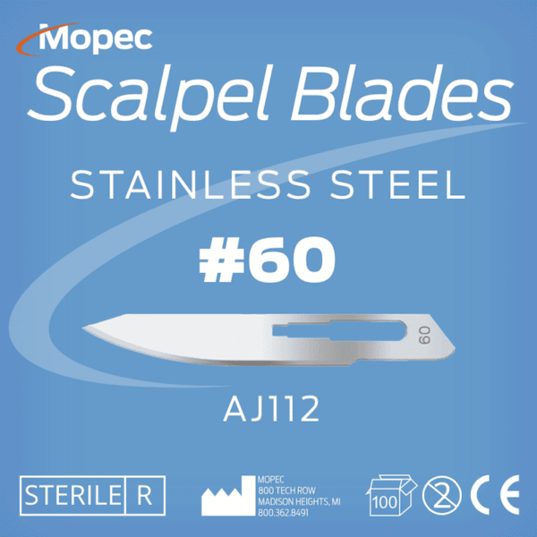 #60 Scalpel Blades, Stainless Steel, Sterile, 100 Pack - AJ112